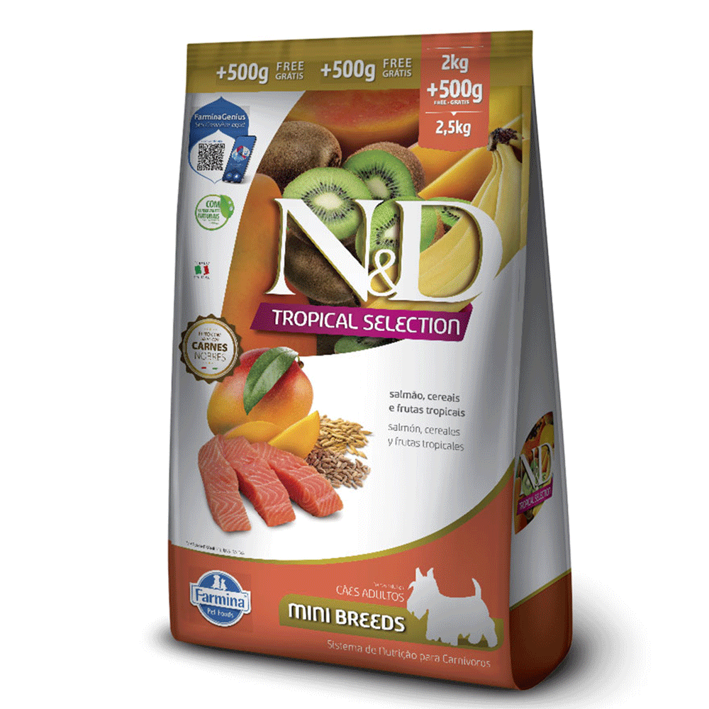 Ração N&D Tropical Selection Cães Adultos Mini Salmão 2 kg + 500g Grátis