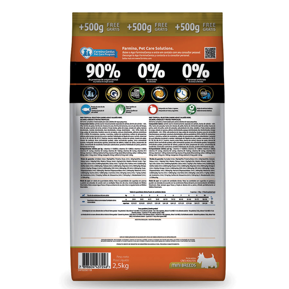 Ração N&D Tropical Selection Cães Adultos Mini Salmão 2 kg + 500g Grátis